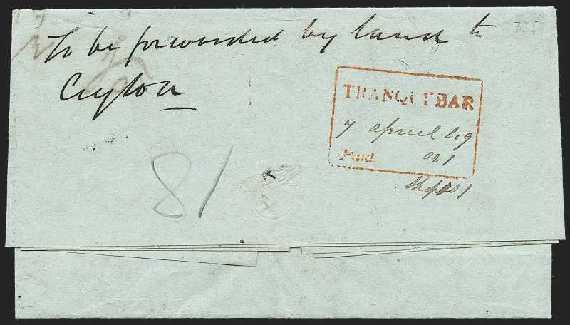 7 April 1849 Tranquebar HG 4 pre stamp cover — COV-70