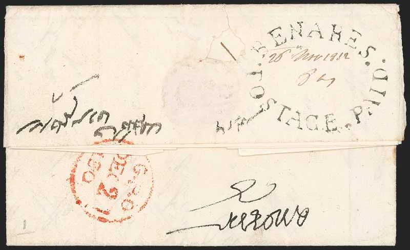 1812-Nov-26 Benares HG 1 pre stamp cover — COV-74