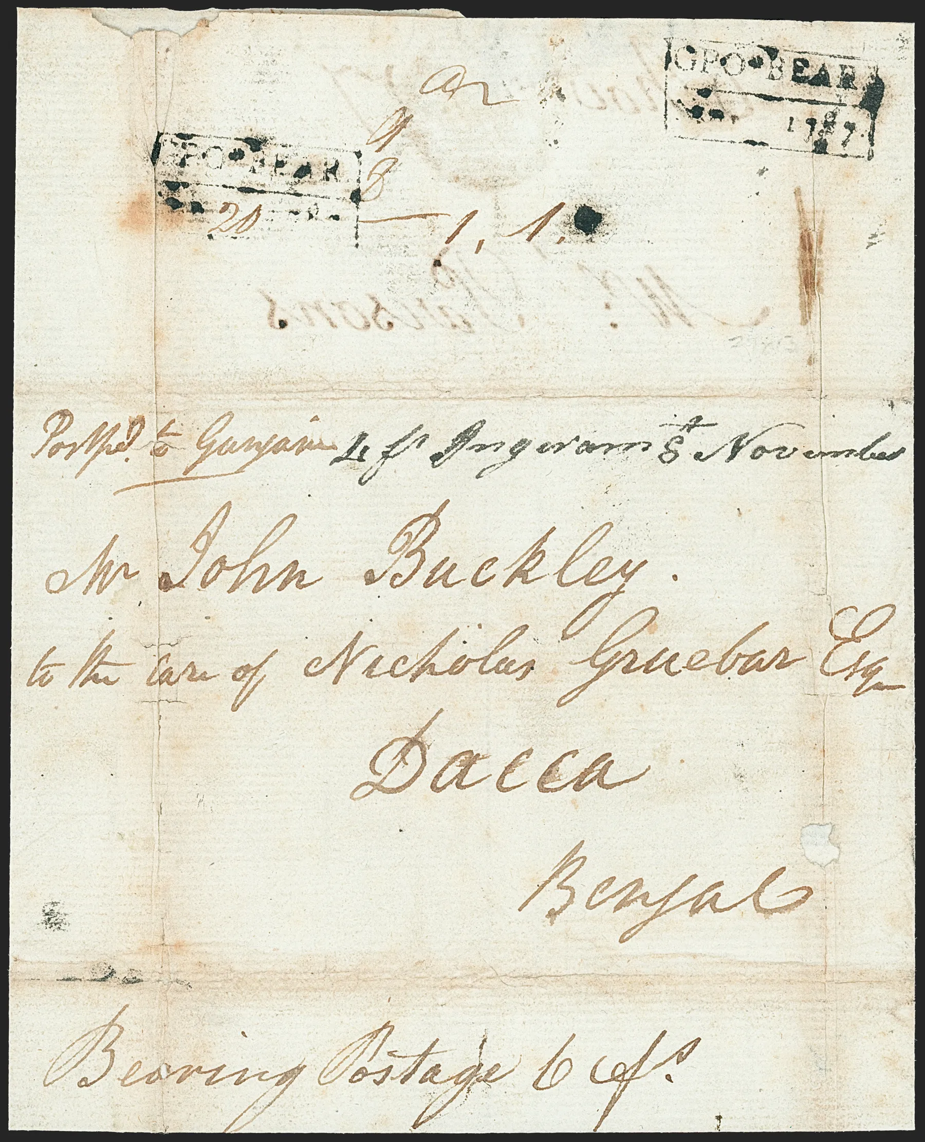 1787 Calcutta HG 4 pre stamp cover — COV-78