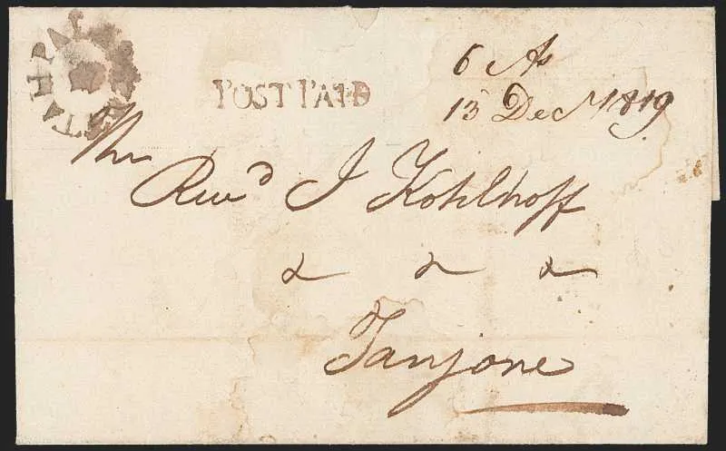 13 December 1819 Palamcotah HG 2 pre stamp cover — COV-103