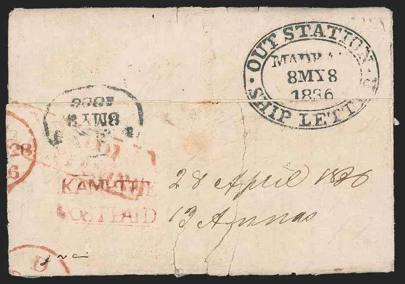28 April 1836 Kamptee HG 2 pre stamp cover — COV-252