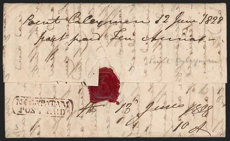 12 June 1828 Negapatam HG 3 pre stamp cover — COV-292
