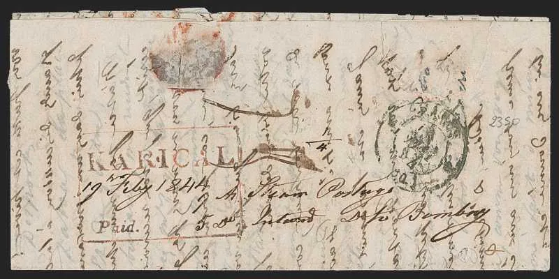 17 February 1844 Karical HG 1 pre stamp cover — COV-334
