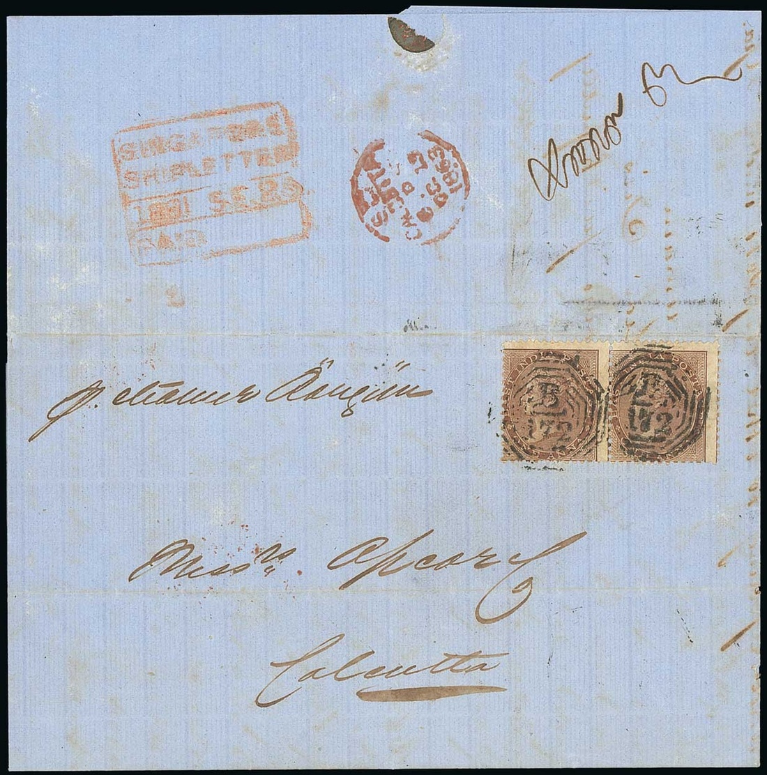Pre-stamp cover of India — Singapore FP 10, COV-5543, 1855