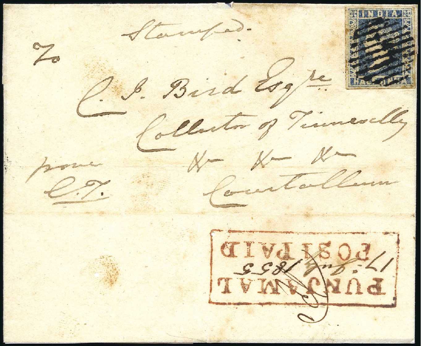 Pre-stamp cover of India — Punajmal HG 1, COV-5611, 1855
