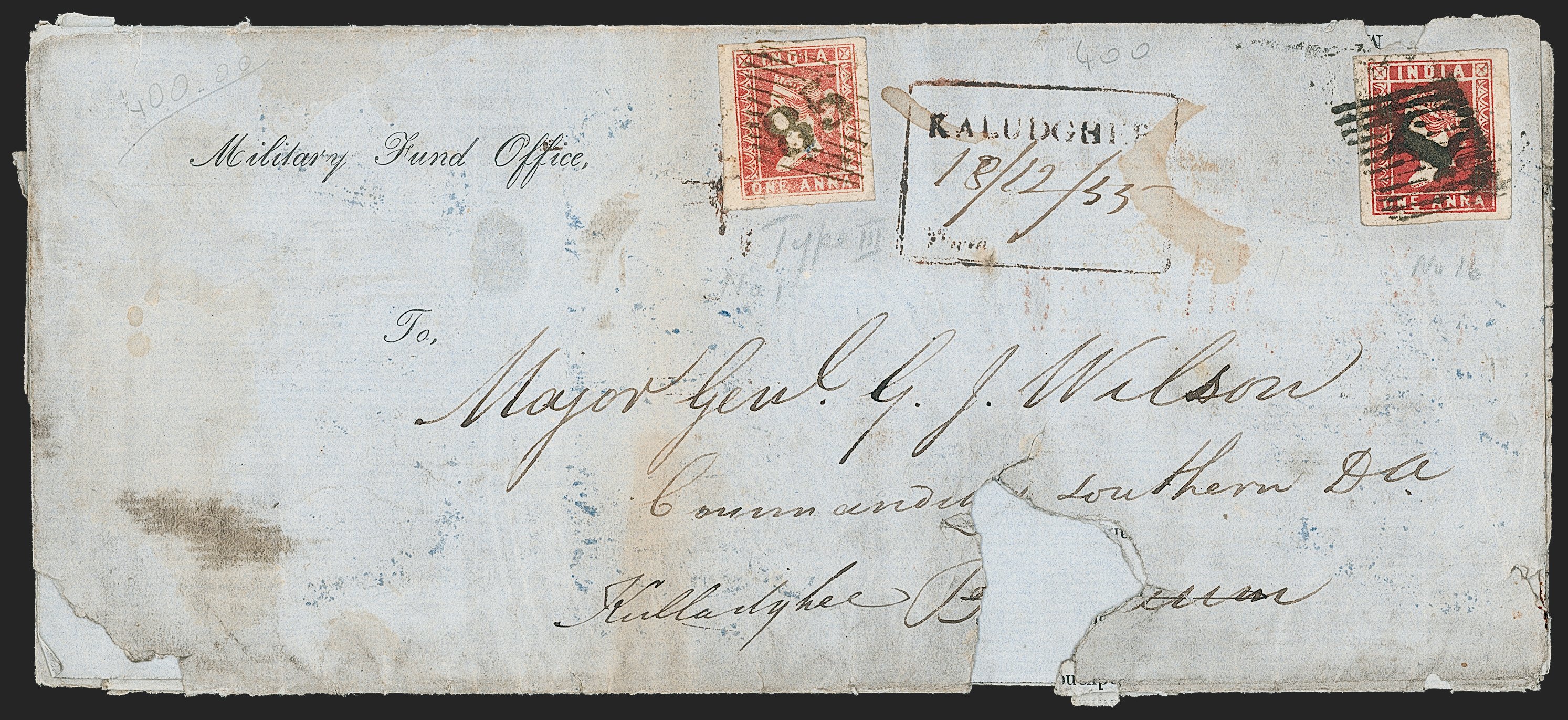 Pre-stamp cover of India — Kaludghee HG 1, COV-5328, 1854