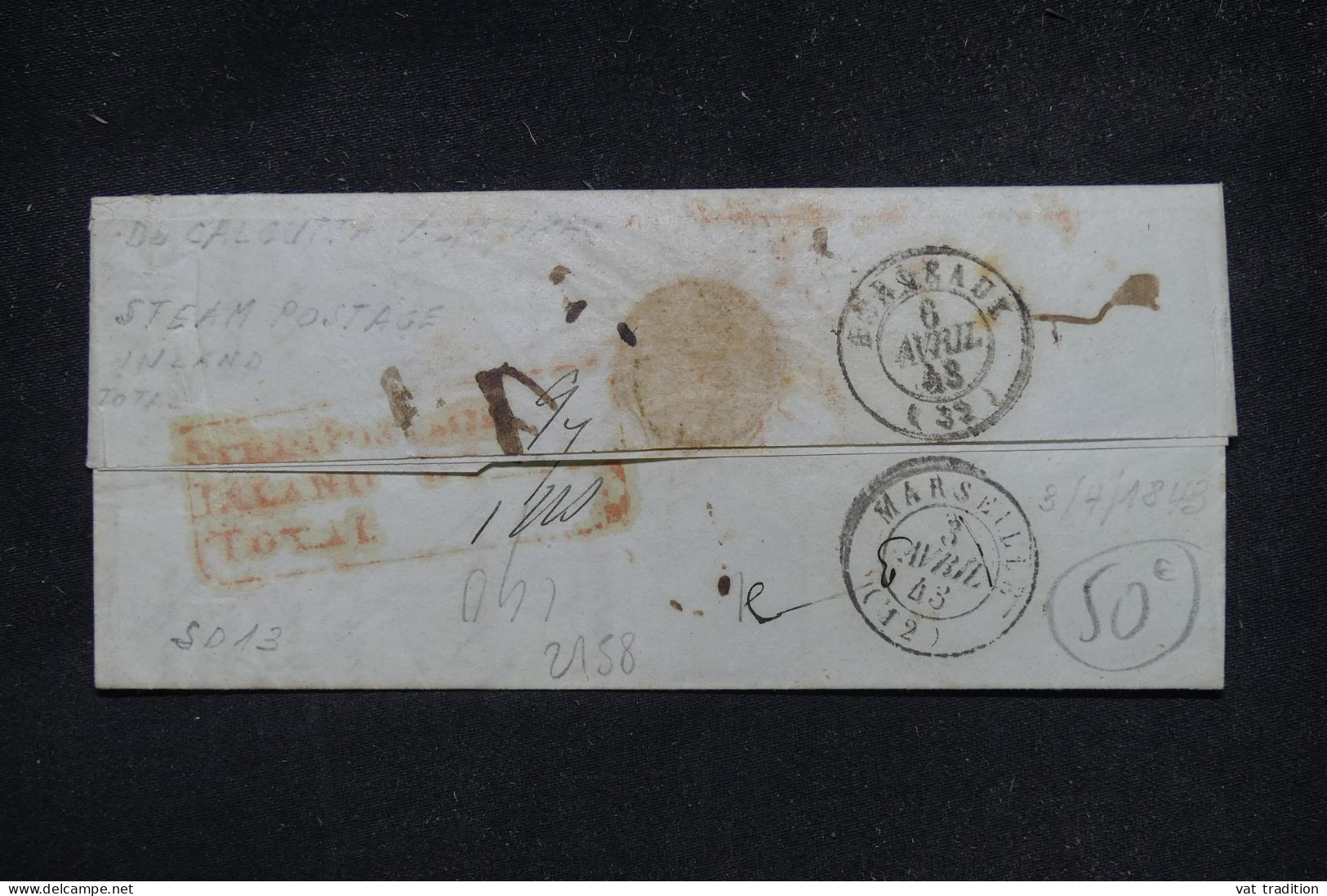 Pre-stamp cover of India — Calcutta SD13, COV-4814, 1843