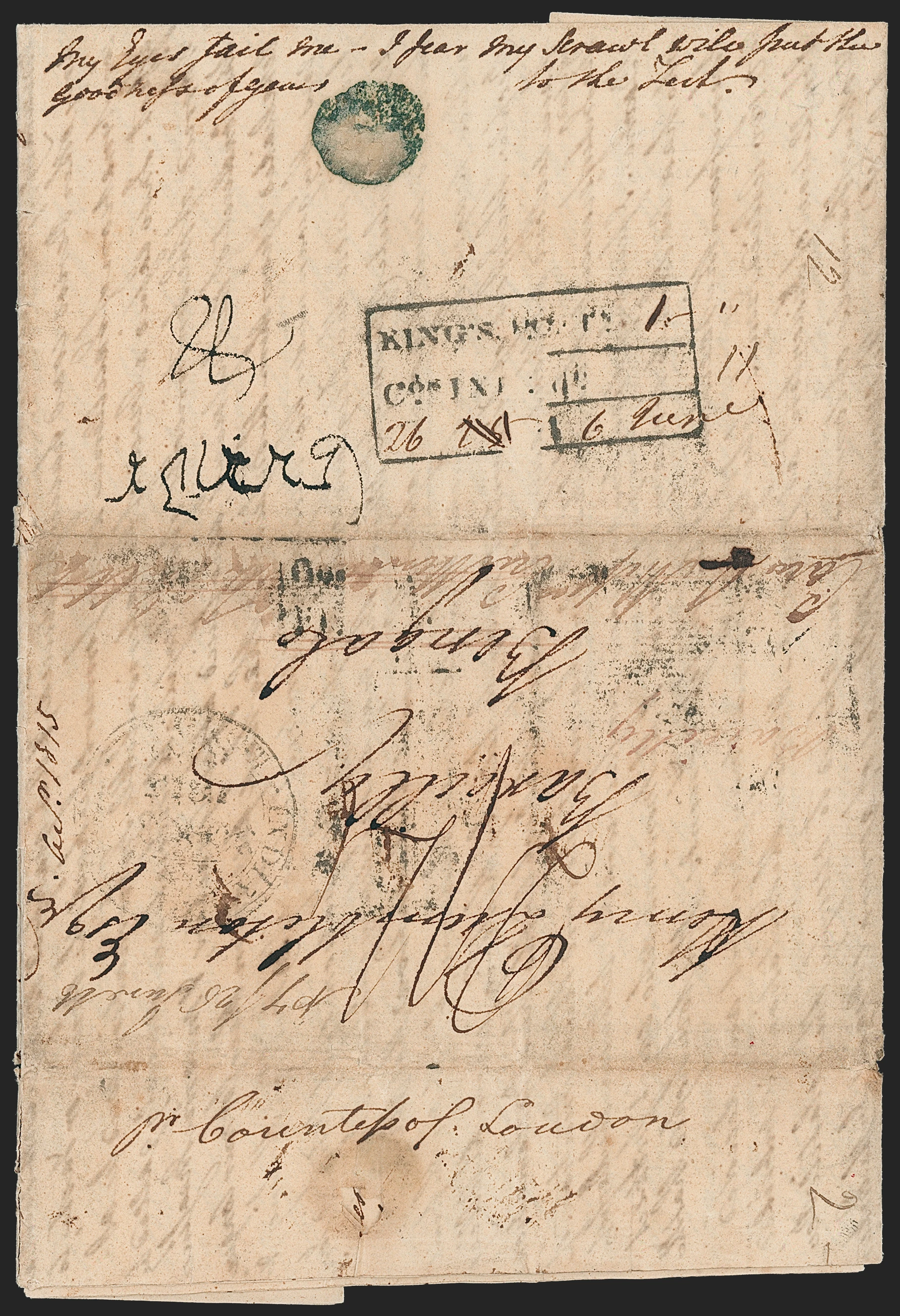 Pre-stamp cover of India — Calcutta SR7, COV-5275, 28 October 1815