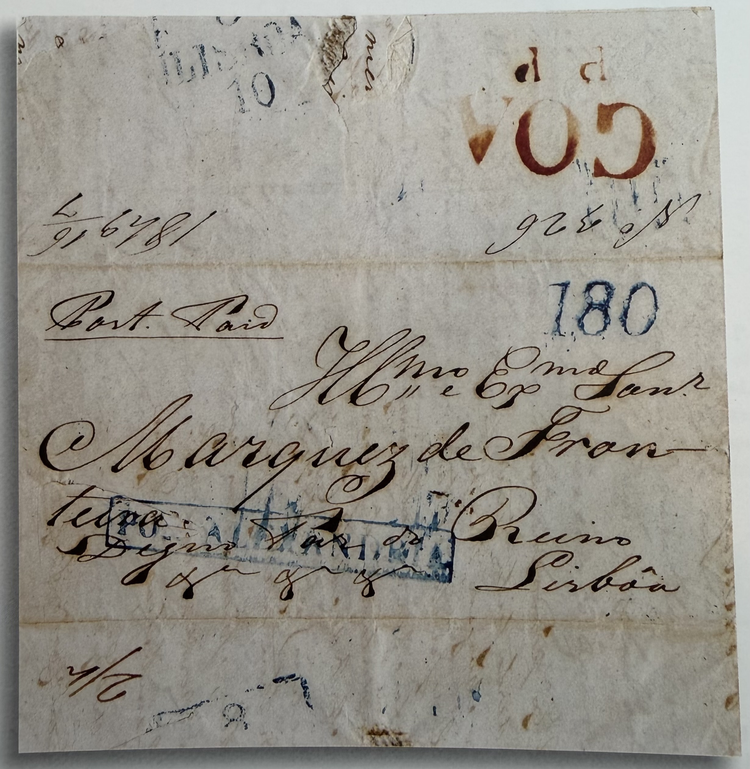 Pre-stamp cover of India — Goa FP 4, COV-3228, 16 July 1849