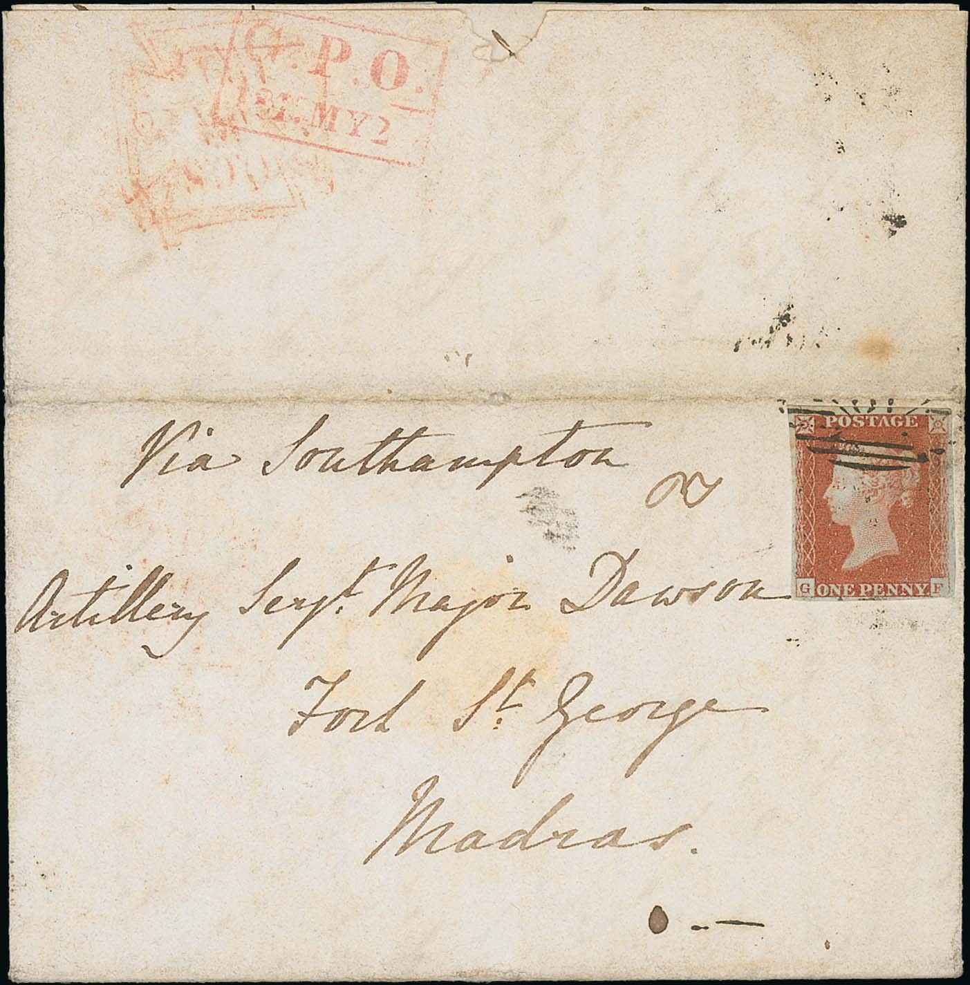 Pre-stamp cover of India — Madras MX5, COV-4939, 1849