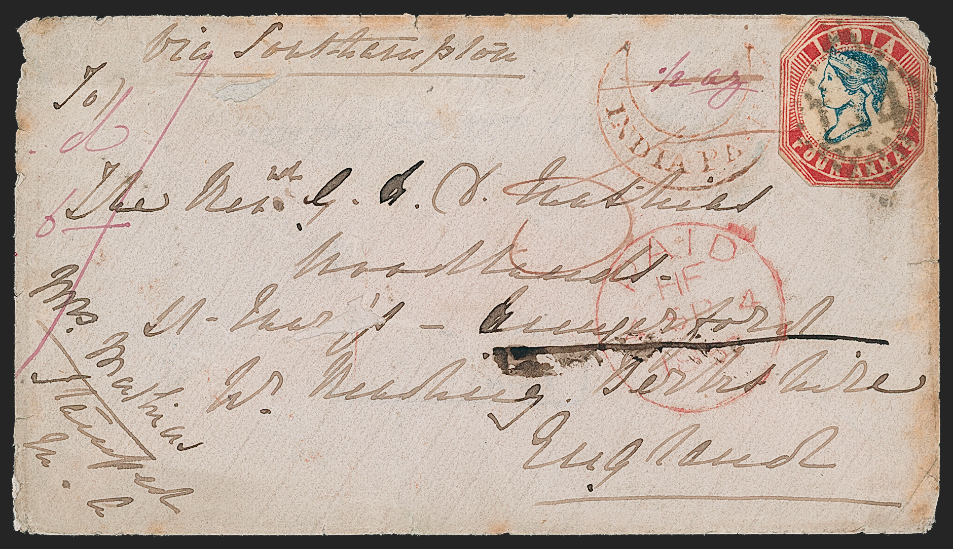Pre-stamp cover of India — Tanjore HG 7, COV-5331, 1854