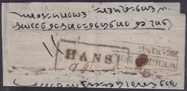 Pre-stamp cover of India — Hansi HG 3, COV-3161, 1850