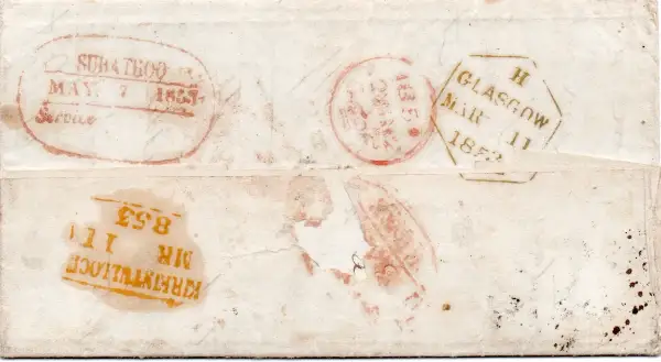 Pre-stamp cover of India — Sobathoo HG 3, COV-4854, 9 March 1853