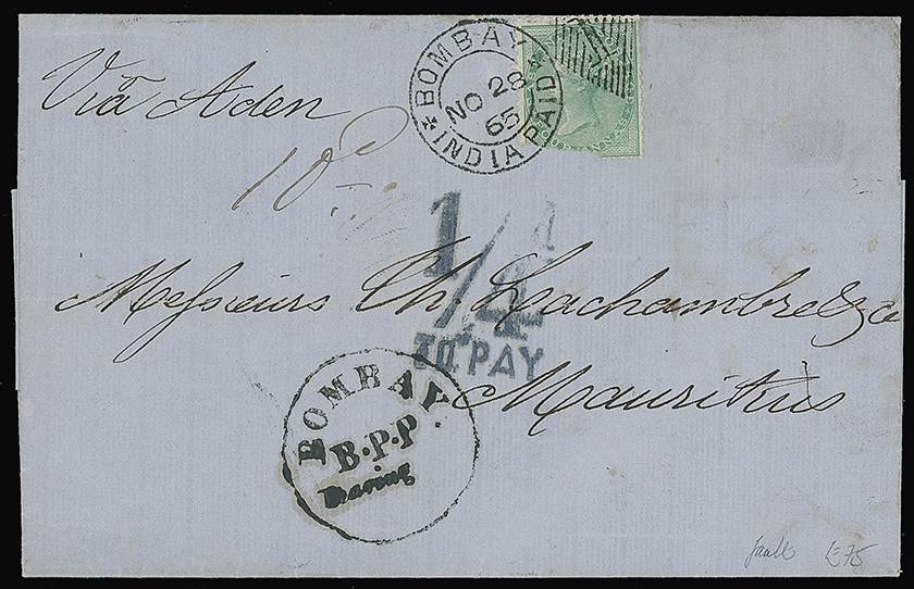 Pre-stamp cover of India — Bombay SR10, COV-5398, 1865