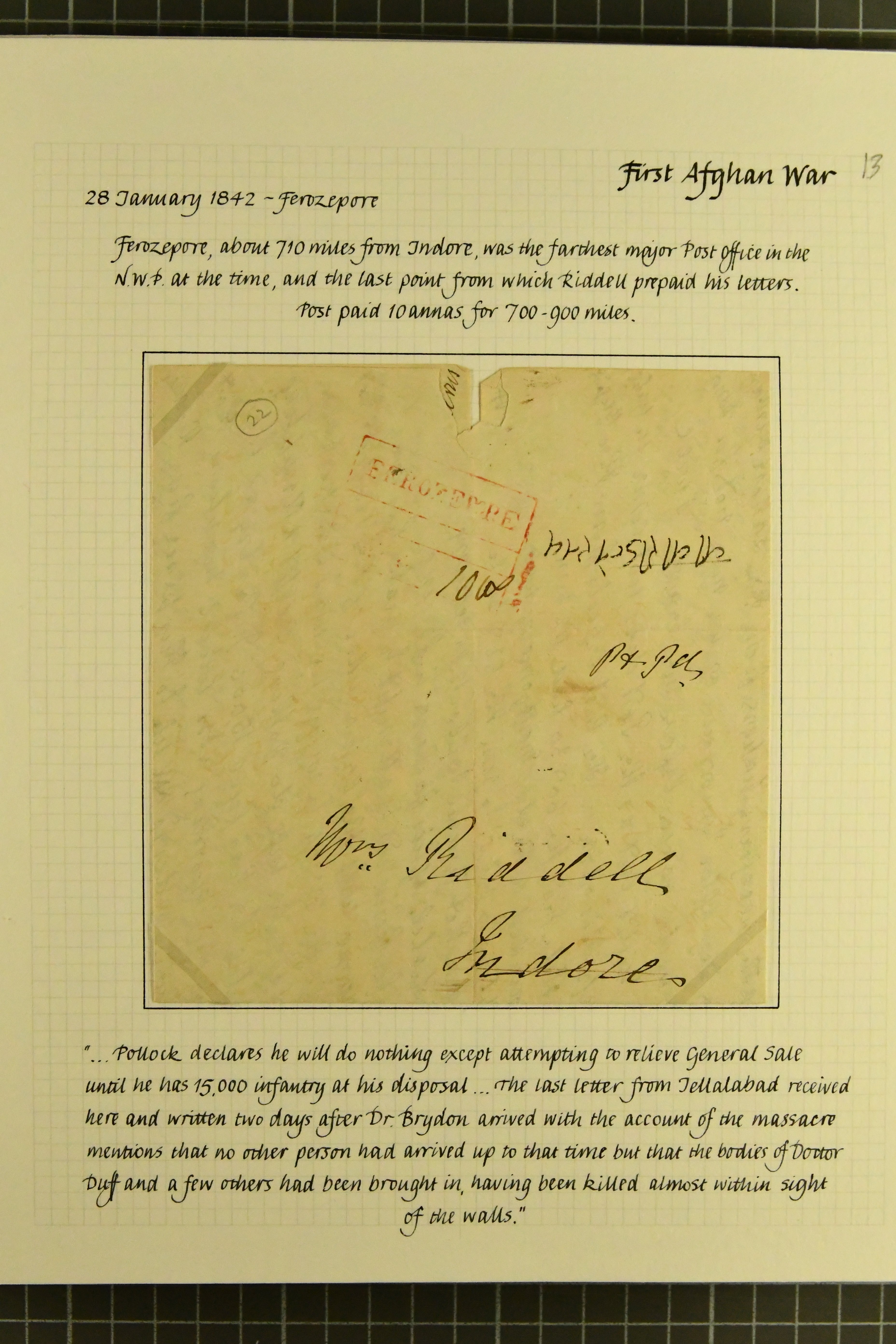 Pre-stamp cover of India — Ferozepore HG 1, COV-5060, 18 January 1842