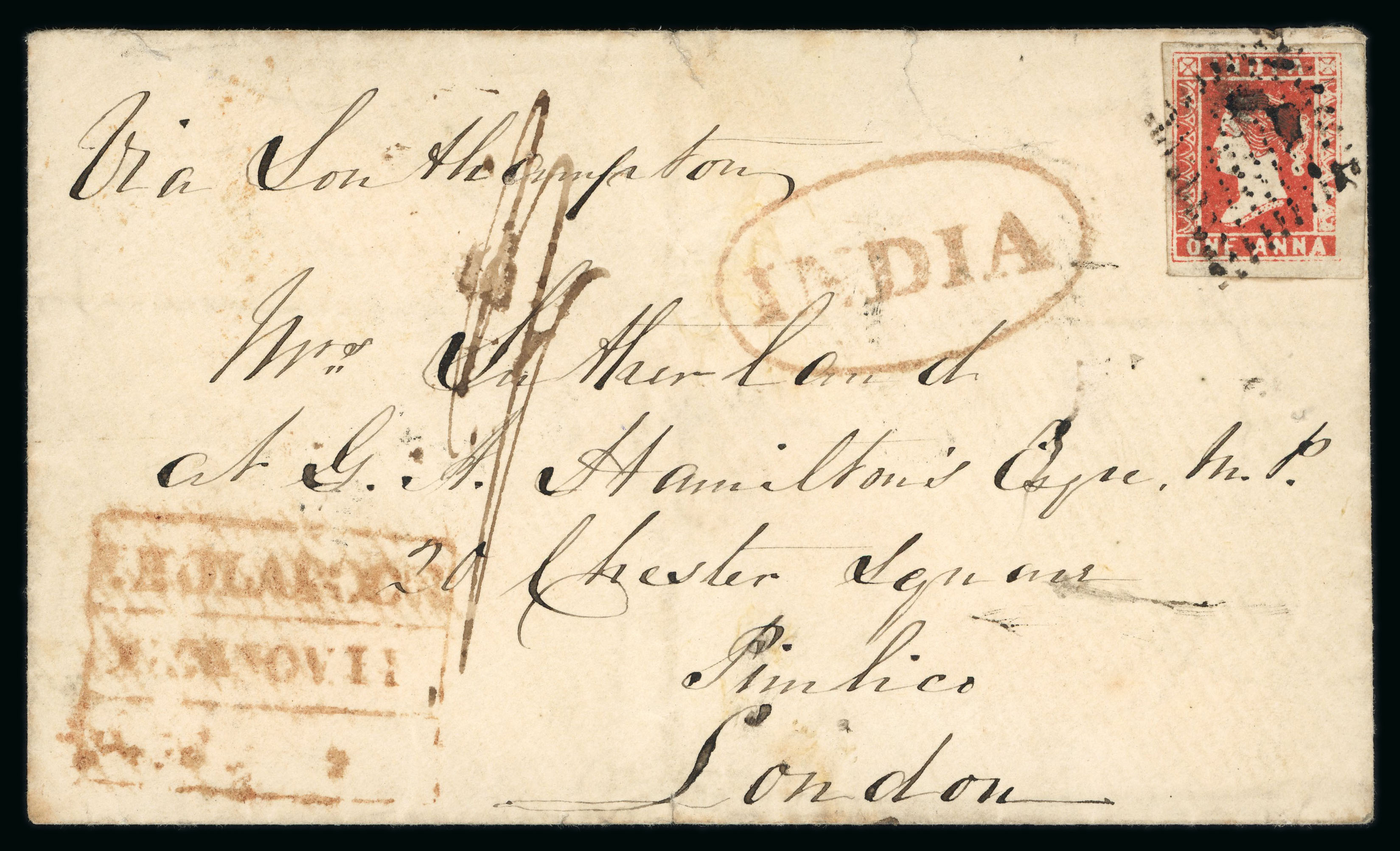 Pre-stamp cover of India — Sholapoor HG 6, COV-4973, 1854