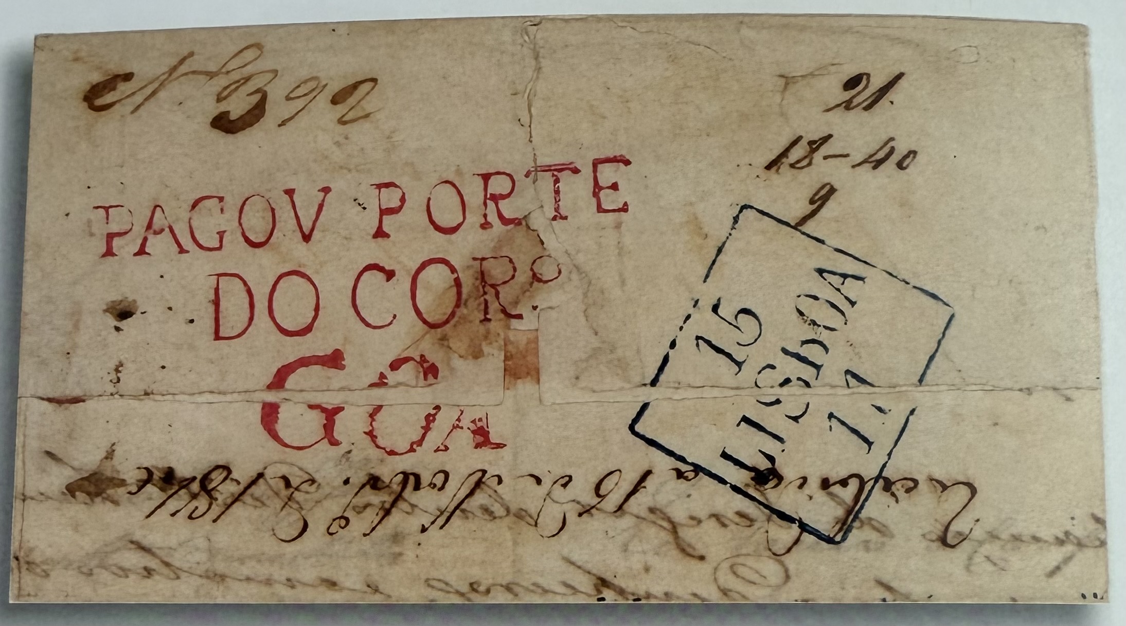 Pre-stamp cover of India — Goa FP 3, COV-3225, 21 September 1840