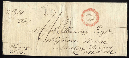 Penang FP 3 pre-1854 cover, Spink lot 509