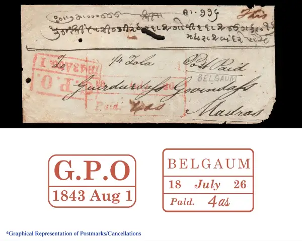 Belgaum HG 3 pre-1854 cover, marudhararts