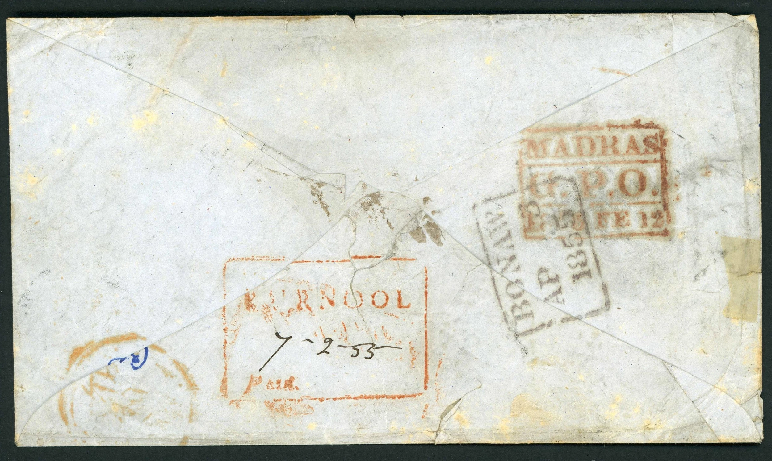 Pre-stamp cover of India — Kurnal (Mad) HG 2, COV-4793, 1855