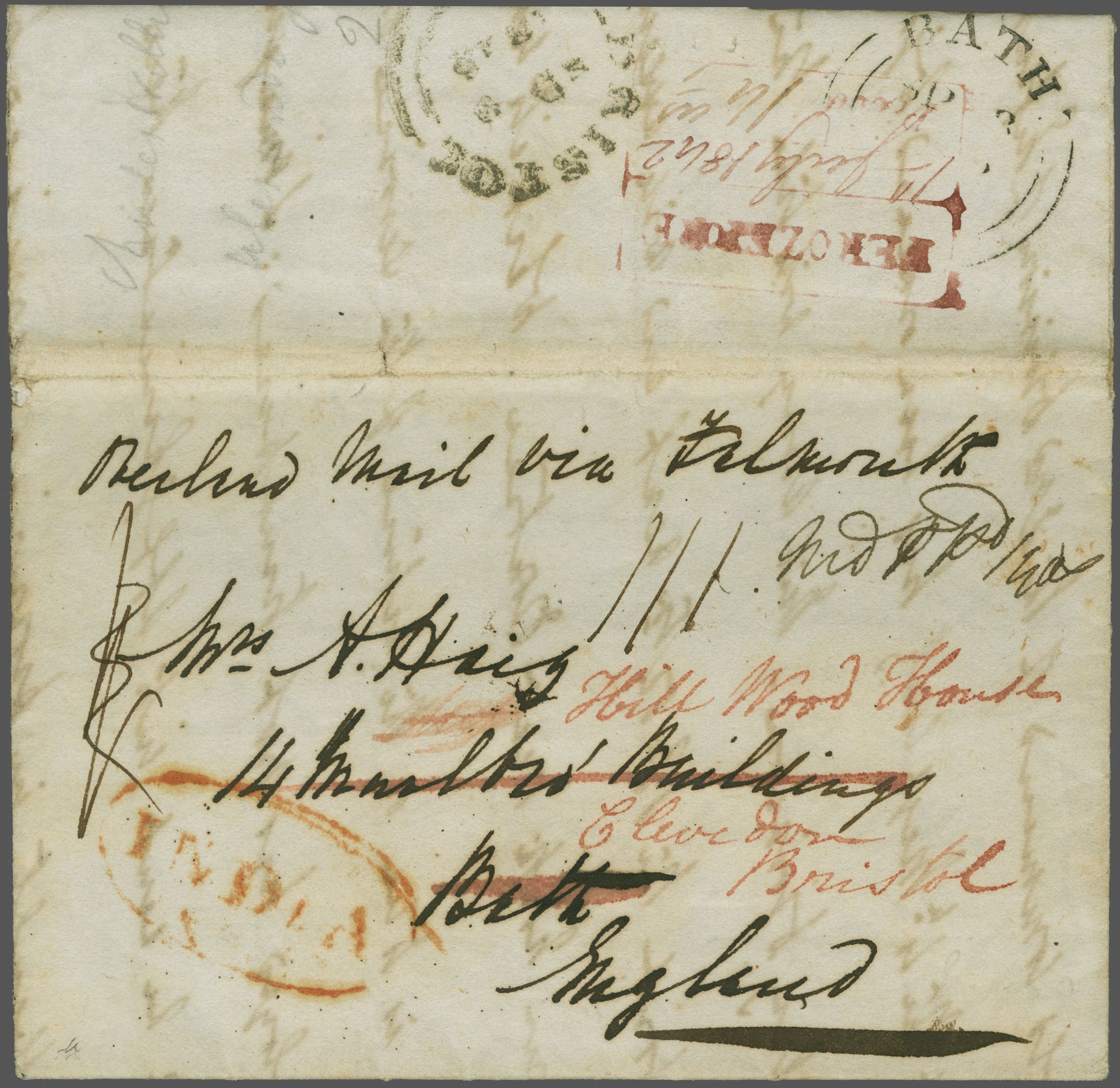 Pre-stamp cover of India — Ferozepore HG 1, COV-5128, 12 July 1842