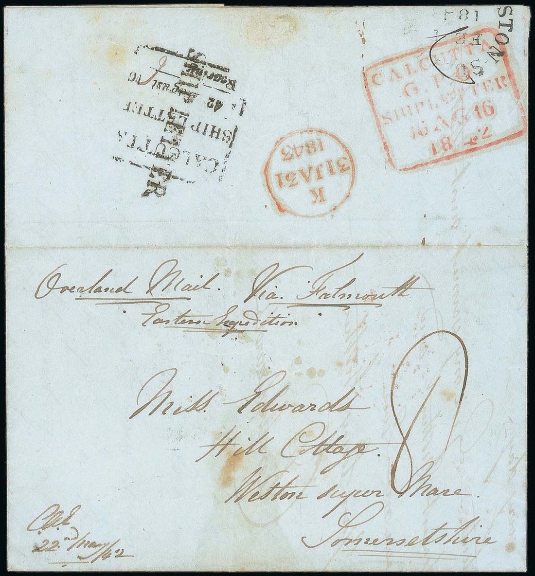 Calcutta SR45 pre-1854 cover, Spink lot 87