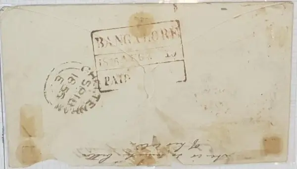 Pre-stamp cover of India — Bangalore HG 18, COV-3245, 15 August 1856