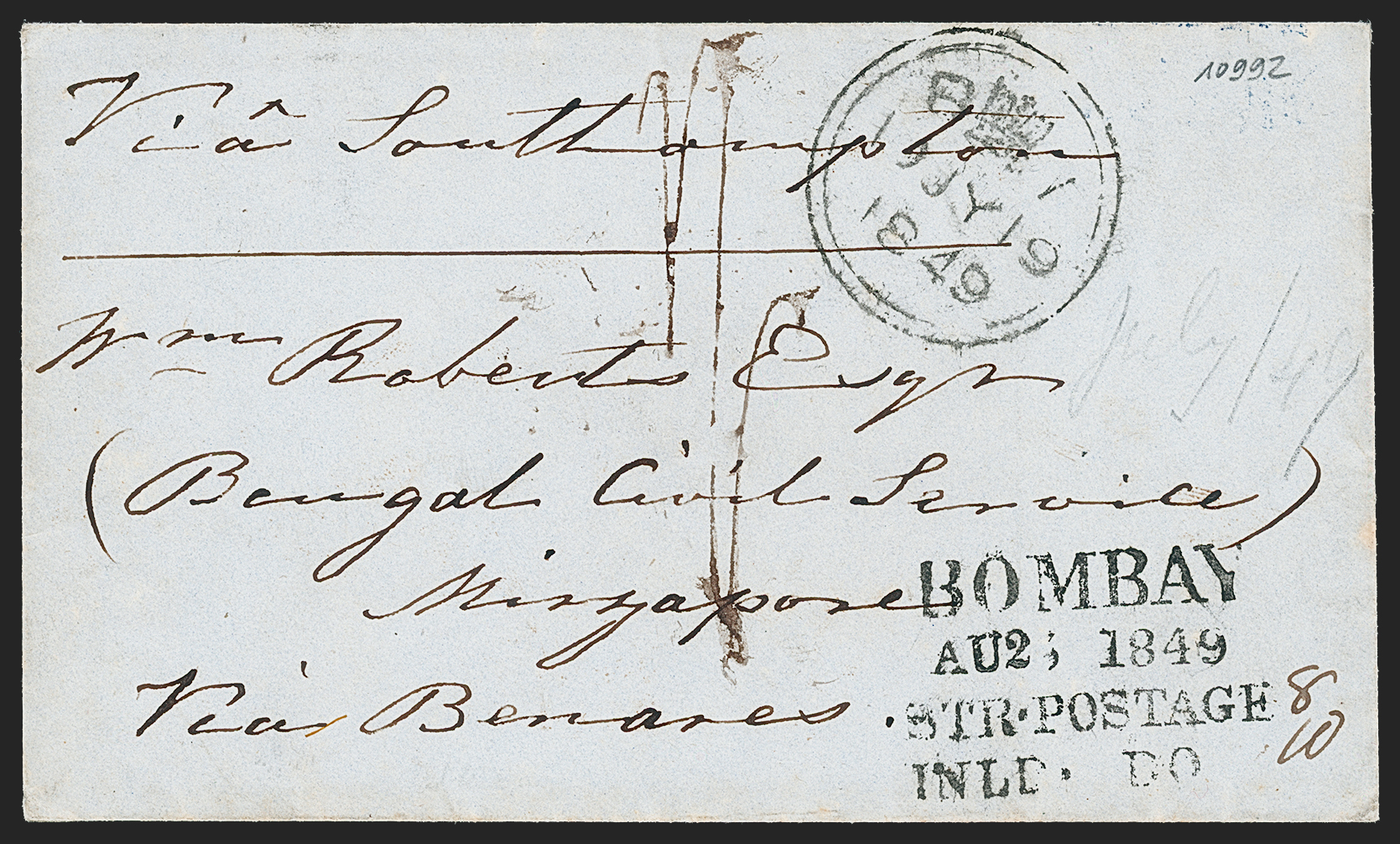 Bombay SR6 pre-1854 cover, Robert A. Siegel Auction Galleries lot 10042