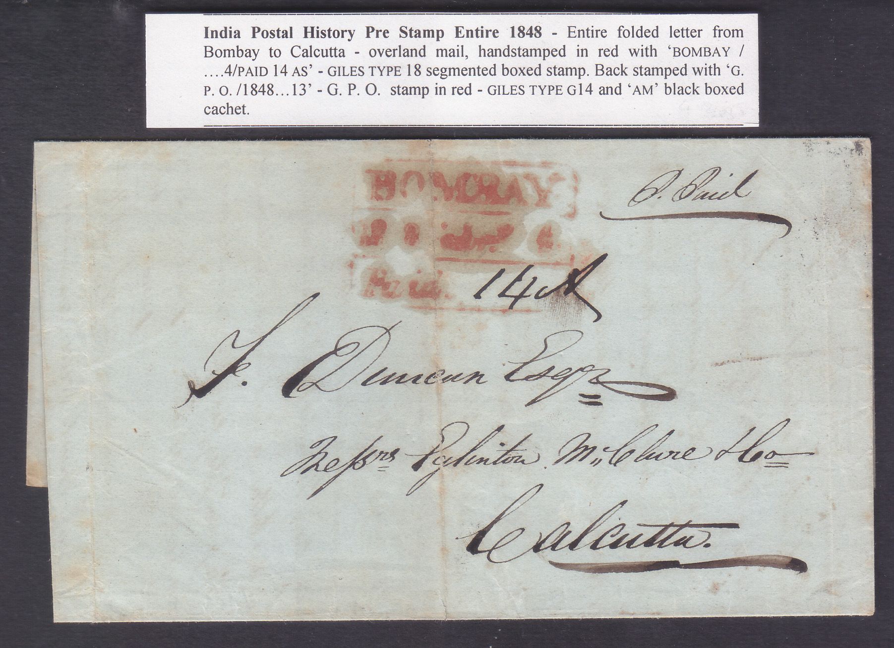 Bombay HG 18 pre-1854 cover, Sephils lot 0095