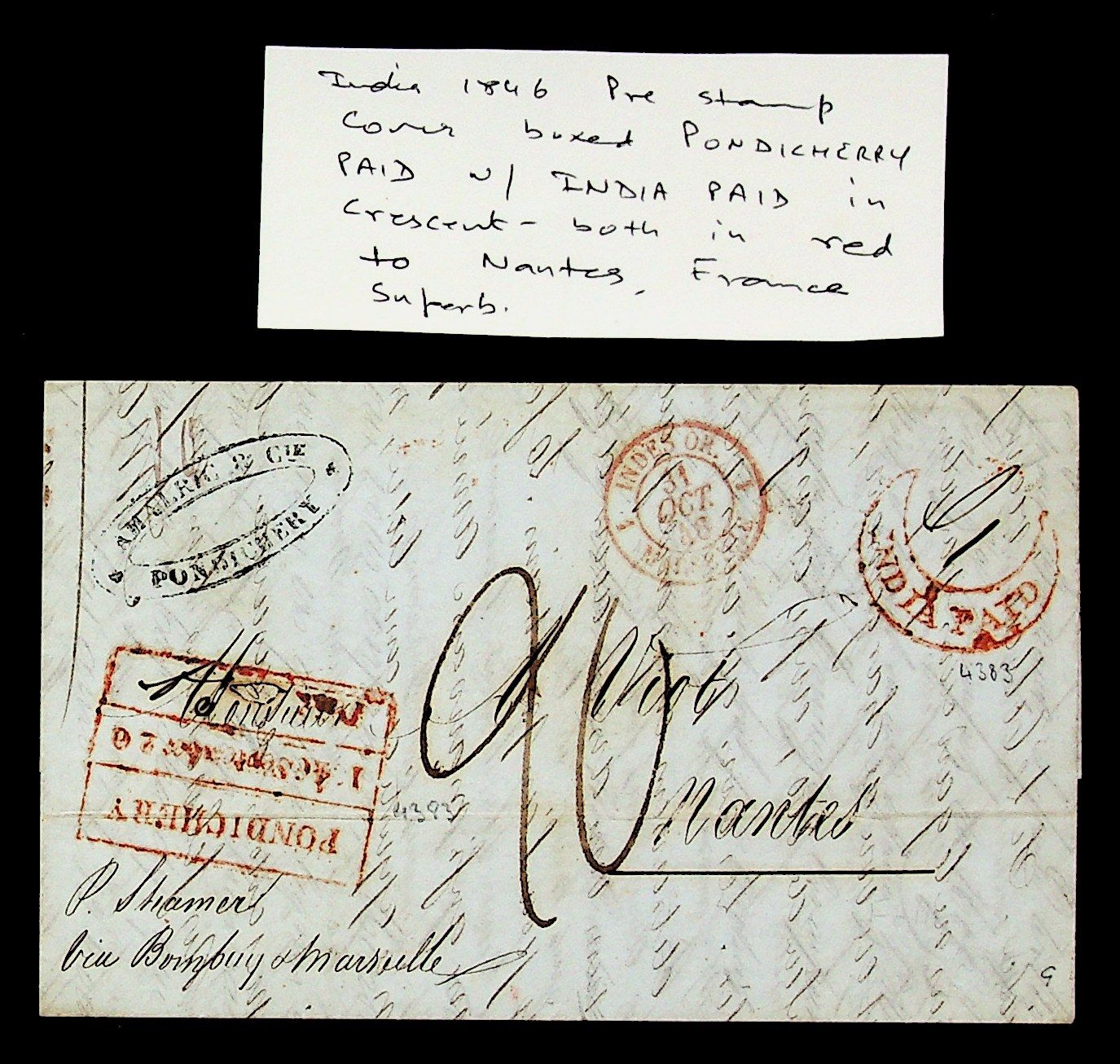 Pondicherry HG 10 pre-1854 cover, Sephils lot 0105