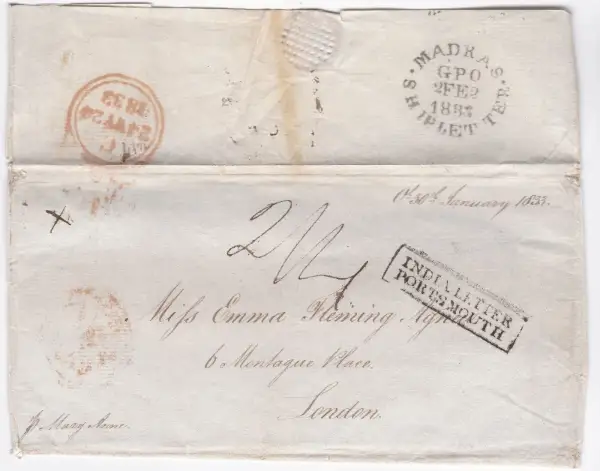 Madras SD13 pre-1854 cover