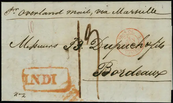 Pre-stamp cover of India — Calcutta SD16a, COV-5232, 1846