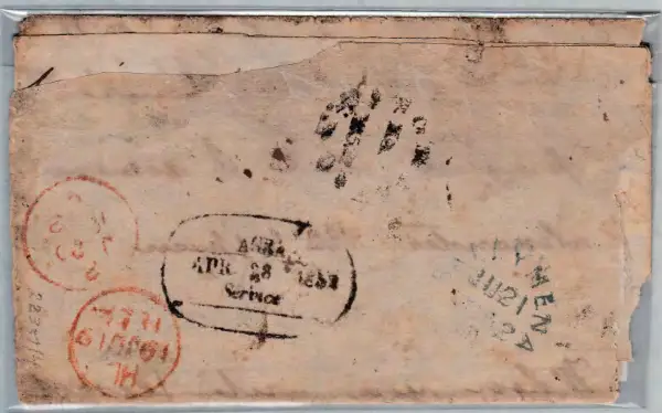 Pre-stamp cover of India — Agra HG 15, COV-4561, 28 April 1852