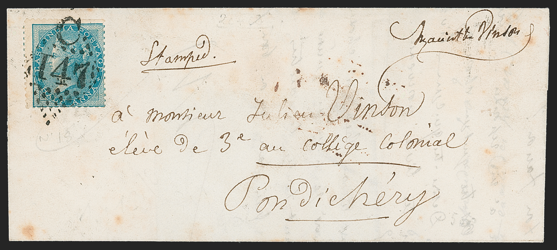 Pre-stamp cover of India — Karical HG 1, COV-5372, 1855