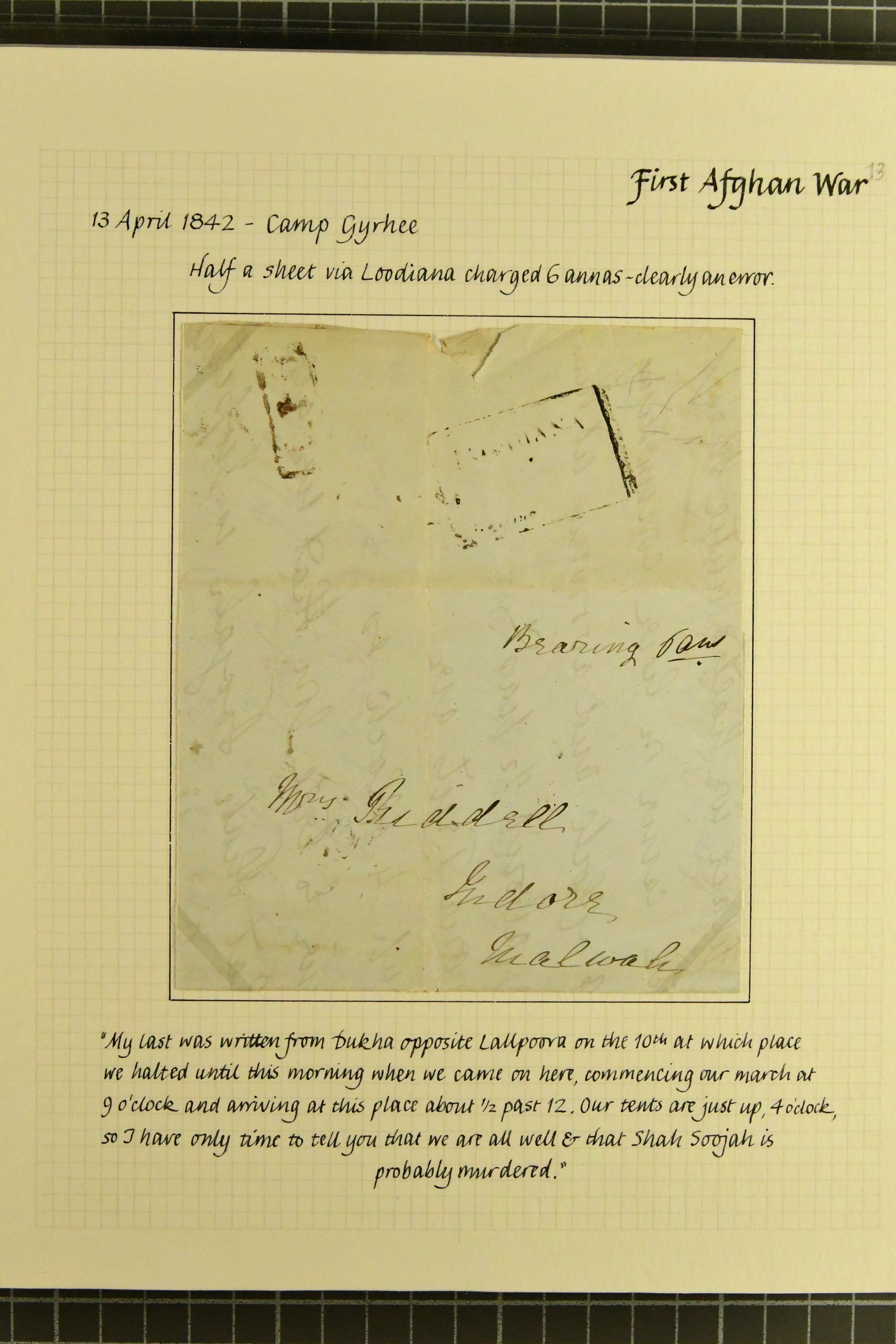 Pre-stamp cover of India — Lodianah HG 9, COV-5071, 13 April 1842