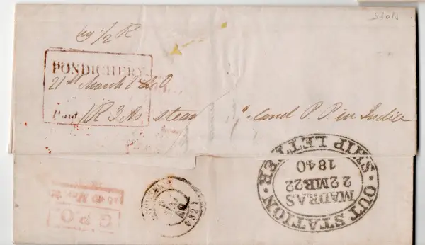 Pre-stamp cover of India — Pondicherry HG 7, COV-4526, 21 March 1840