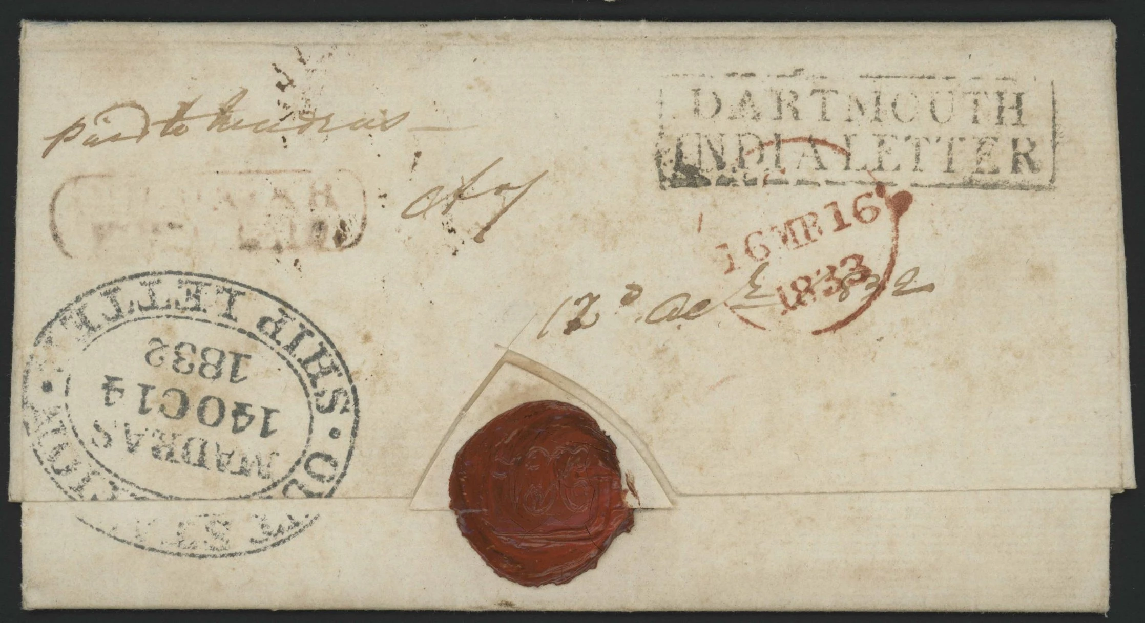 Pre-stamp cover of India — Cuddapah HG 3, COV-4868, 14 August 1832