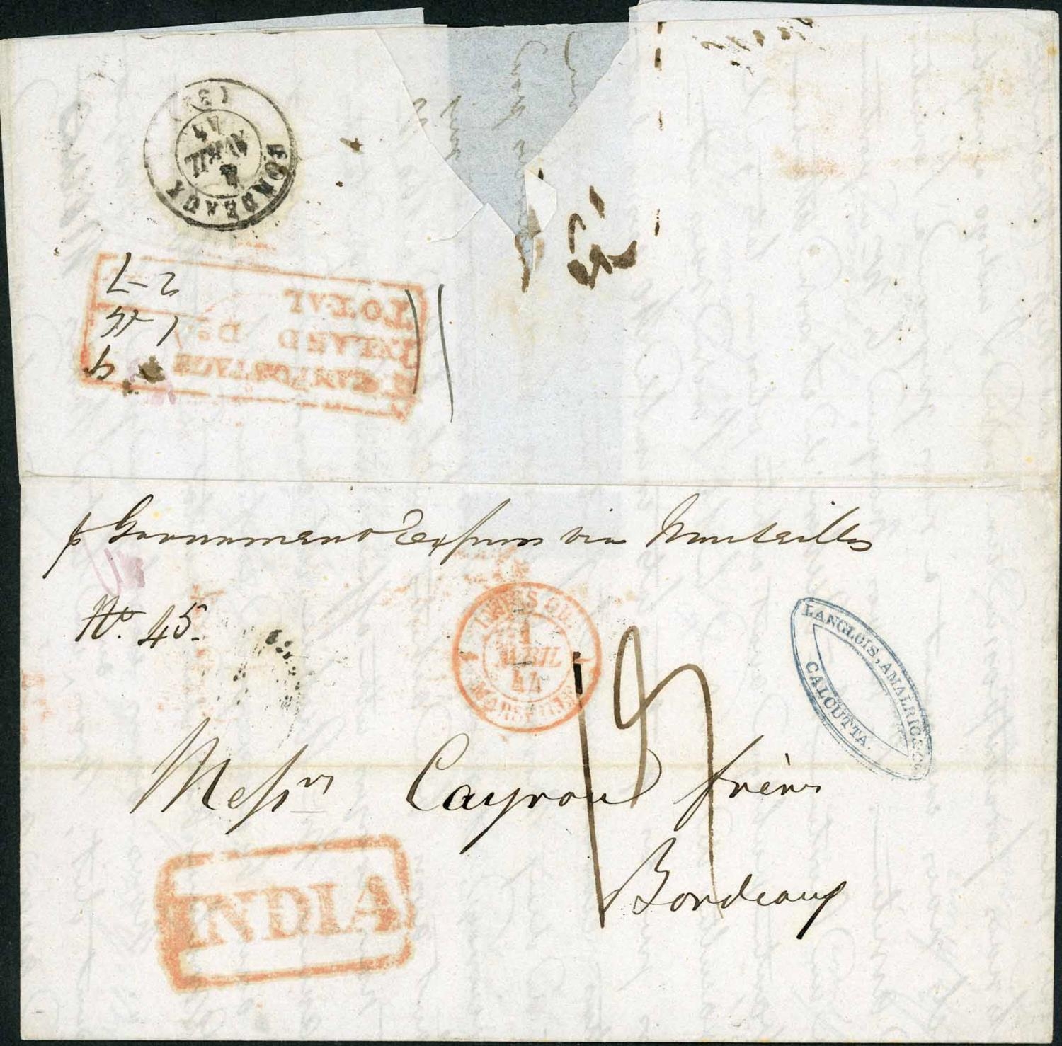 Pre-stamp cover of India — Calcutta SD13, COV-4871, 1844