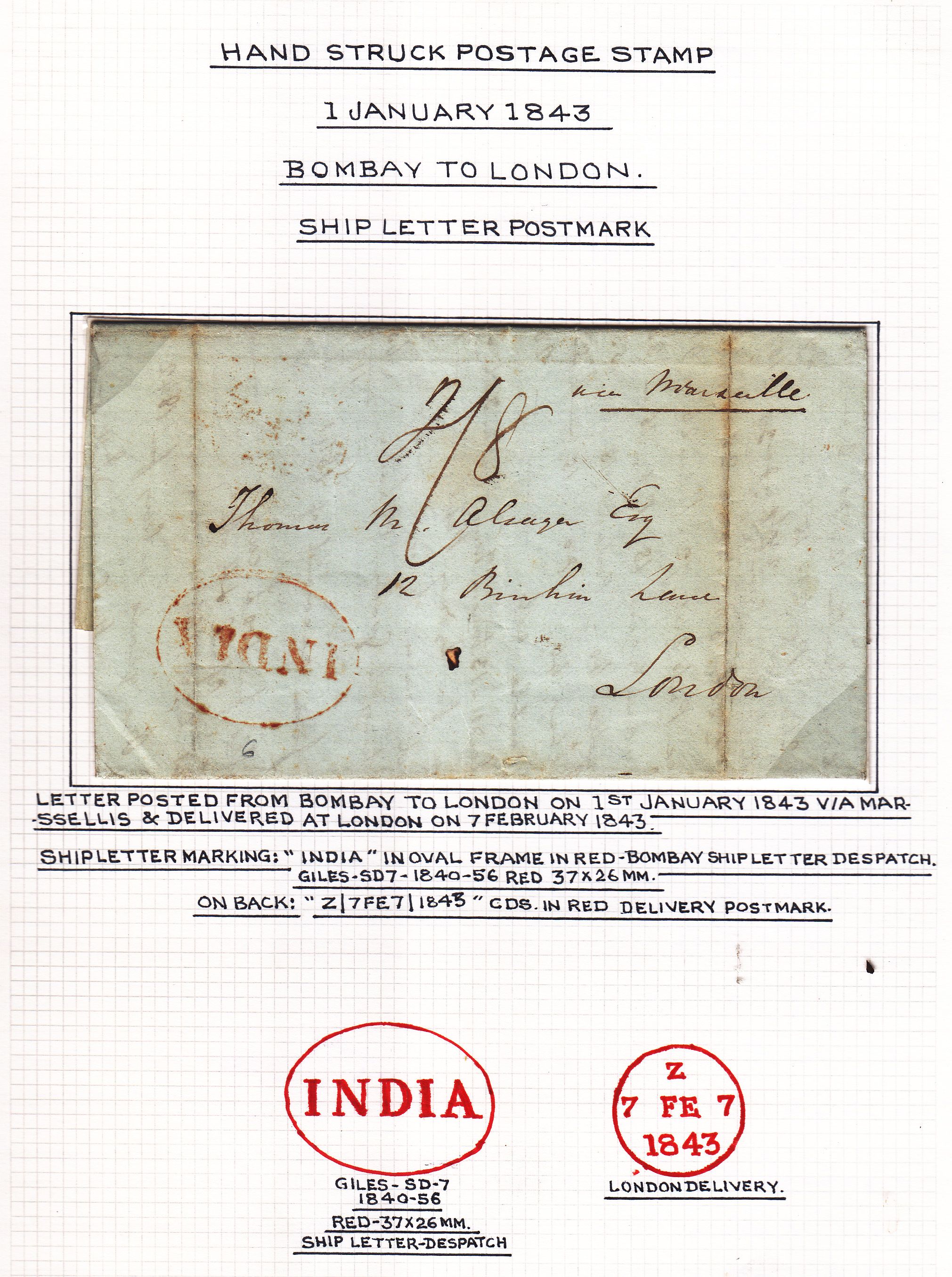 Bombay SD7 pre-1854 cover, Sephils lot 0087