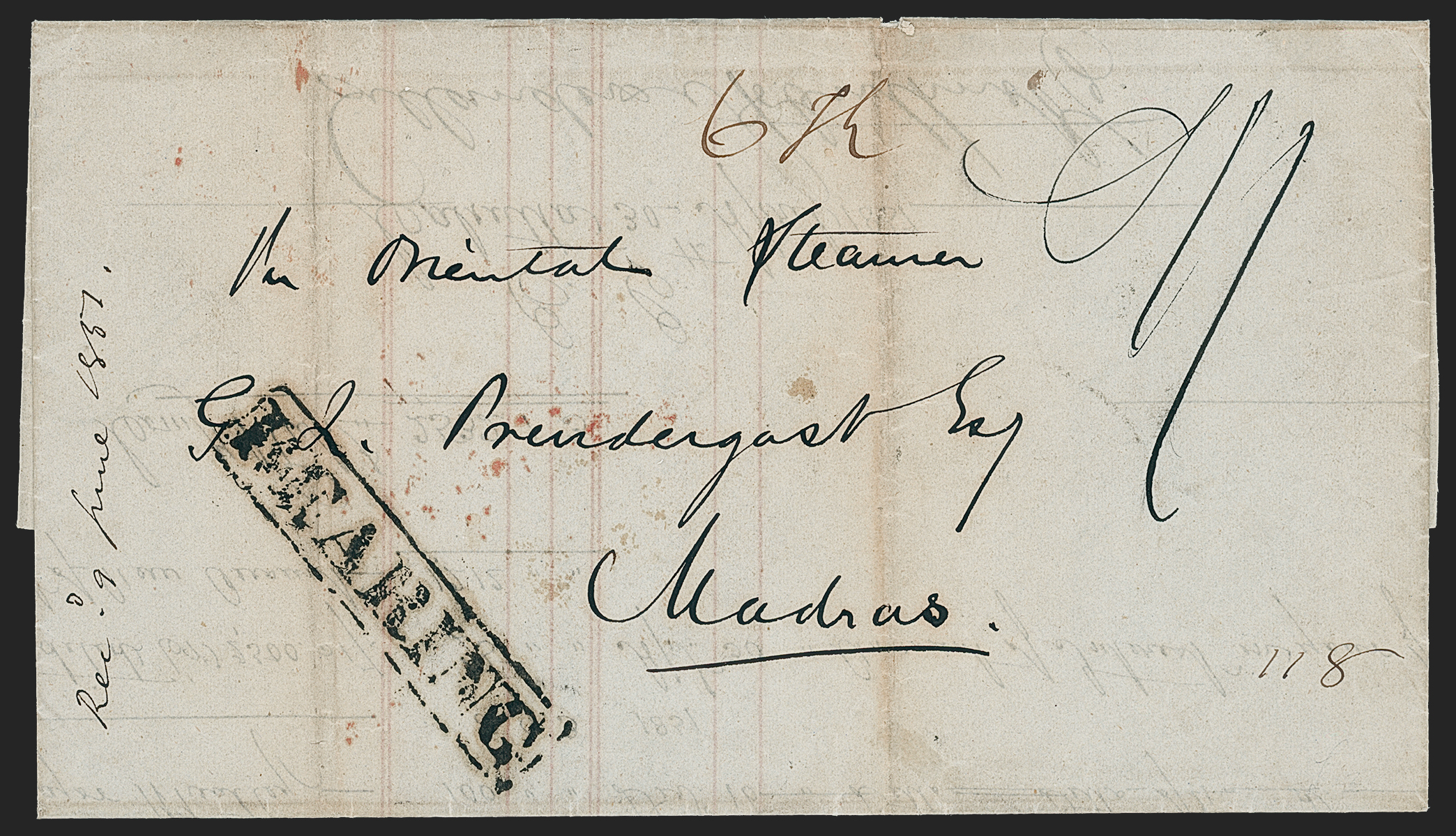 Pre-stamp cover of India — Calcutta SD25, COV-5350, 2 June 1851