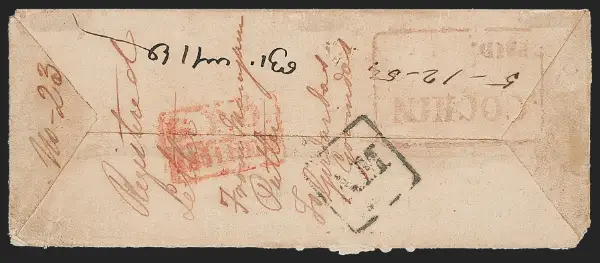 Pre-stamp cover of India — Cochin HG 2, COV-4710, 5 December 1854