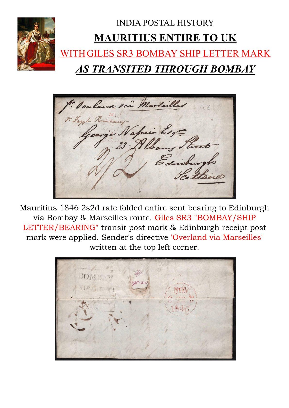 Bombay SR3 pre-1854 cover, Sephils lot 0095