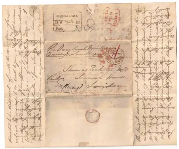Pre-stamp cover of India — Bangalore HG 9, COV-5201, 20 March 1846