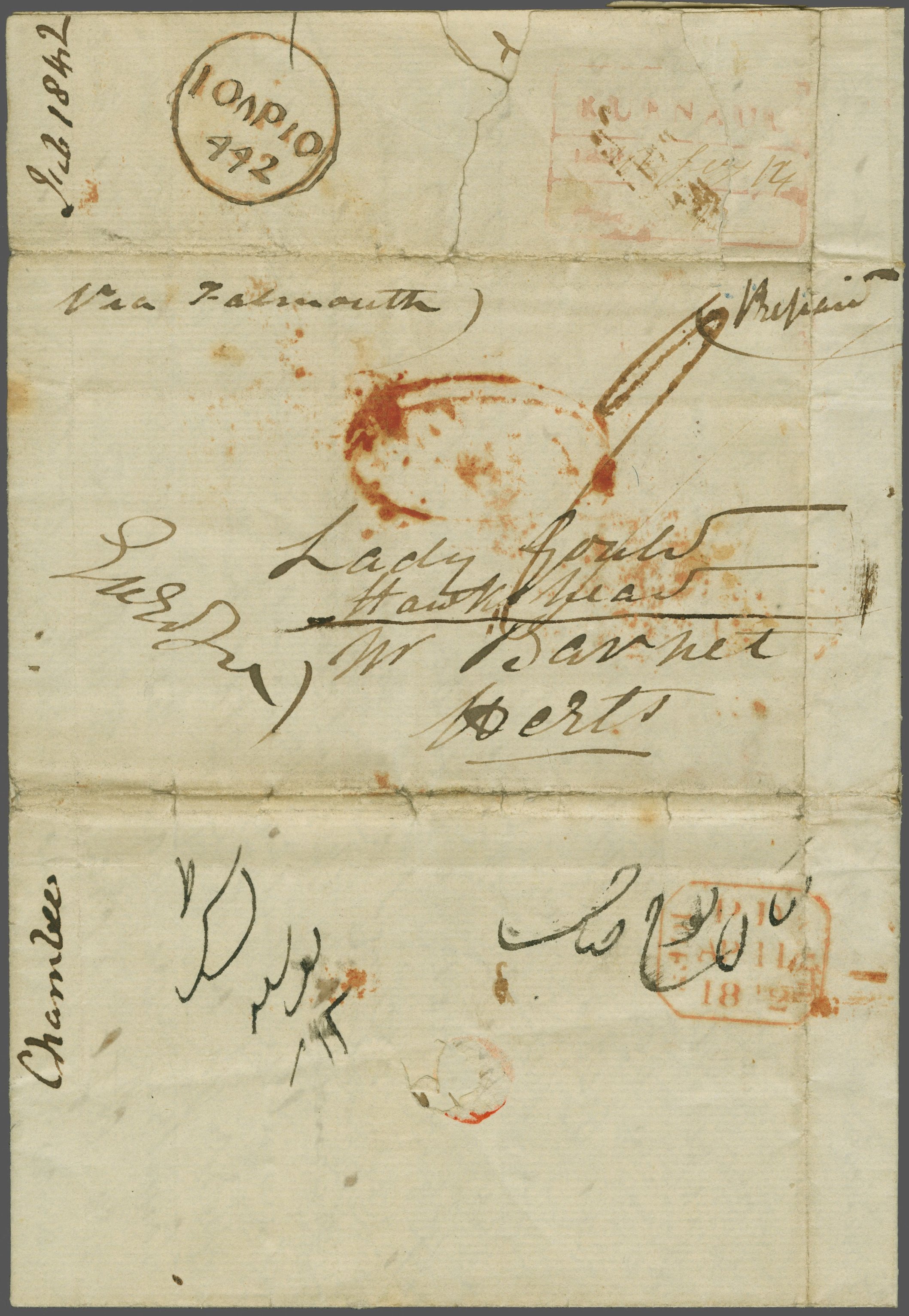 Pre-stamp cover of India — Kurnaul (NWP) HG 3, COV-5120, 10 February 1842