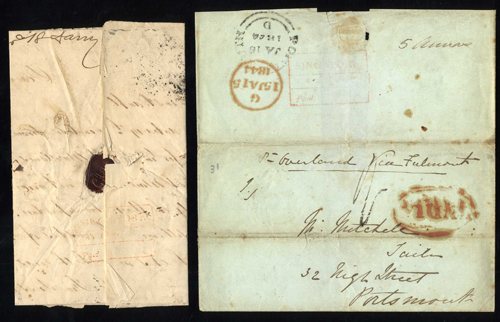 Singapore FP 5 pre-1854 cover, Spink lot 517
