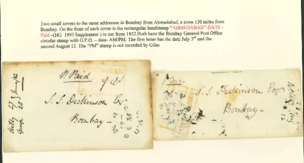 Pre-stamp cover of India — Ahmedabad HG 3, COV-5015, 13 August 1852