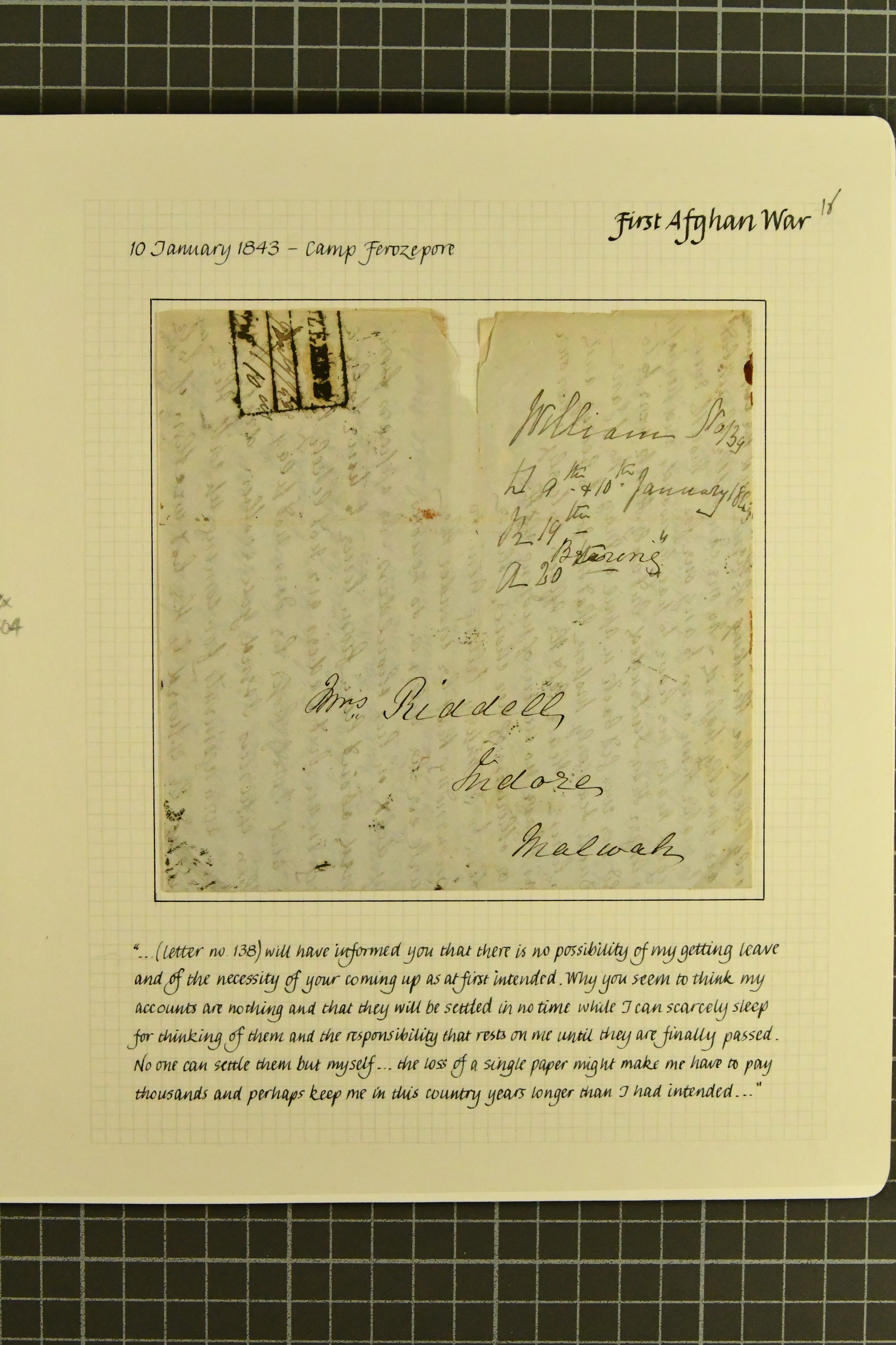 Pre-stamp cover of India — Ferozepore HG 2, COV-5100, 10 January 1843
