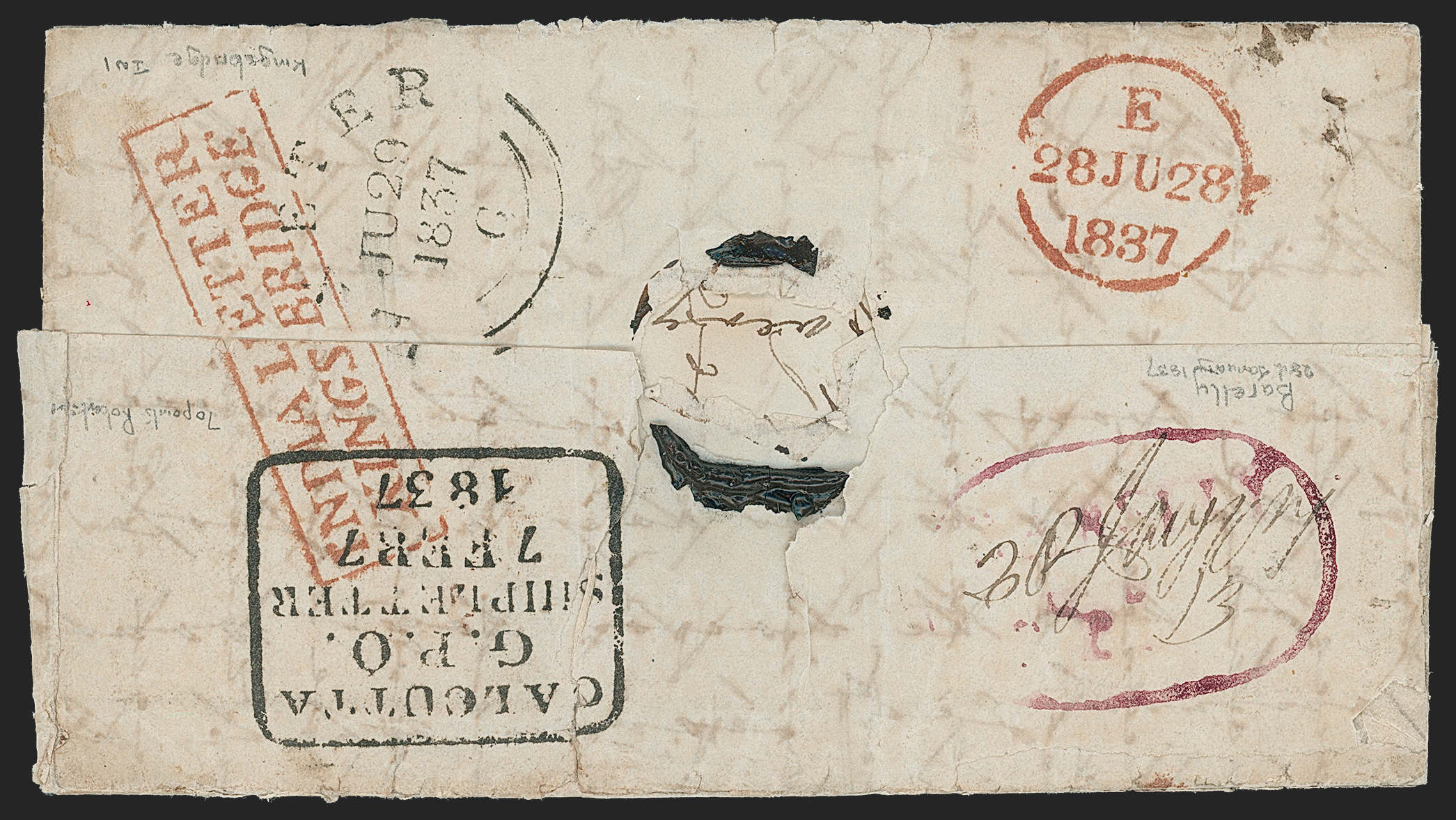 Pre-stamp cover of India — Barelly HG 2, COV-5241, 28 January 1837