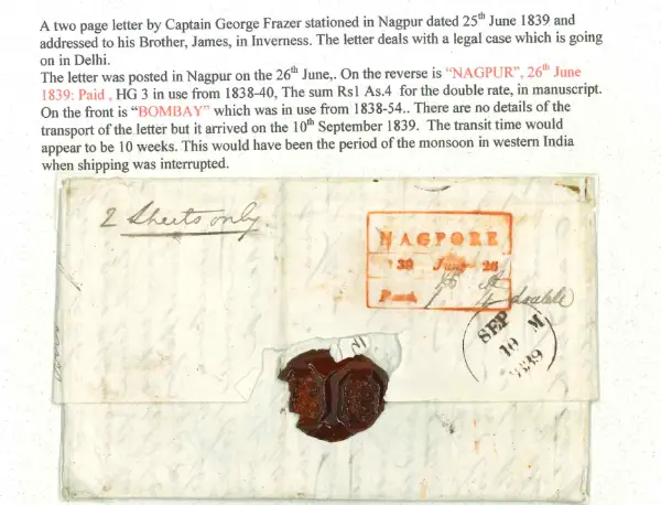 Pre-stamp cover of India — Nagpore HG 3, COV-5007, 26 June 1839