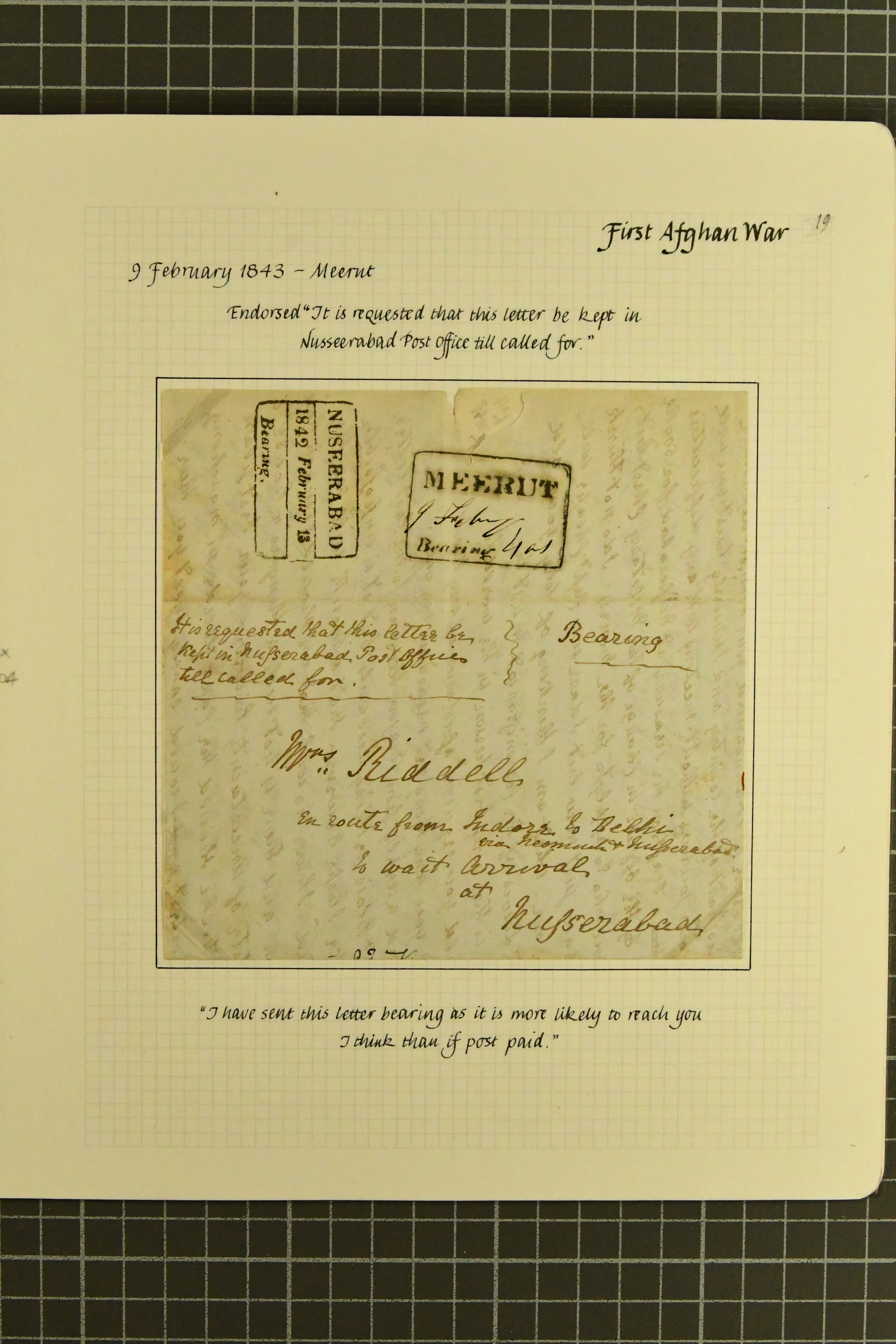 Pre-stamp cover of India — Merut HG 6, COV-5102, 9 February 1843